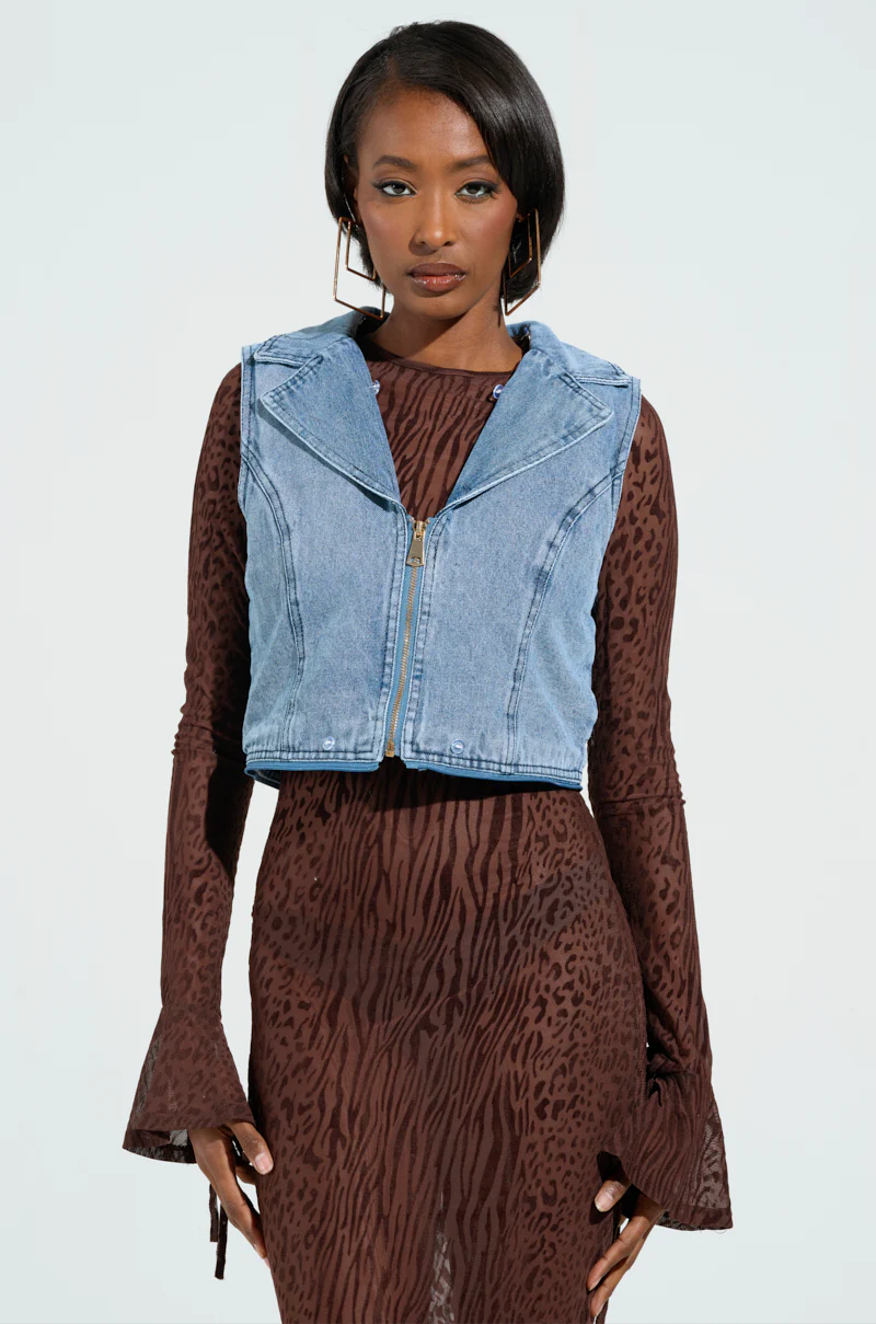 ALICIA FUR TRIM DENIM VEST - Image 3