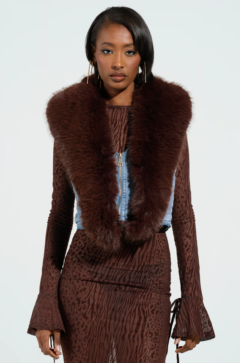 ALICIA FUR TRIM DENIM VEST - Image 4