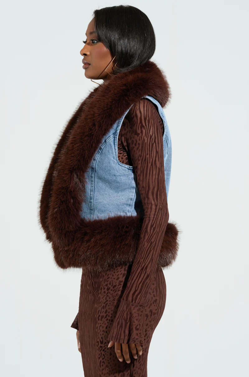 ALICIA FUR TRIM DENIM VEST - Image 5