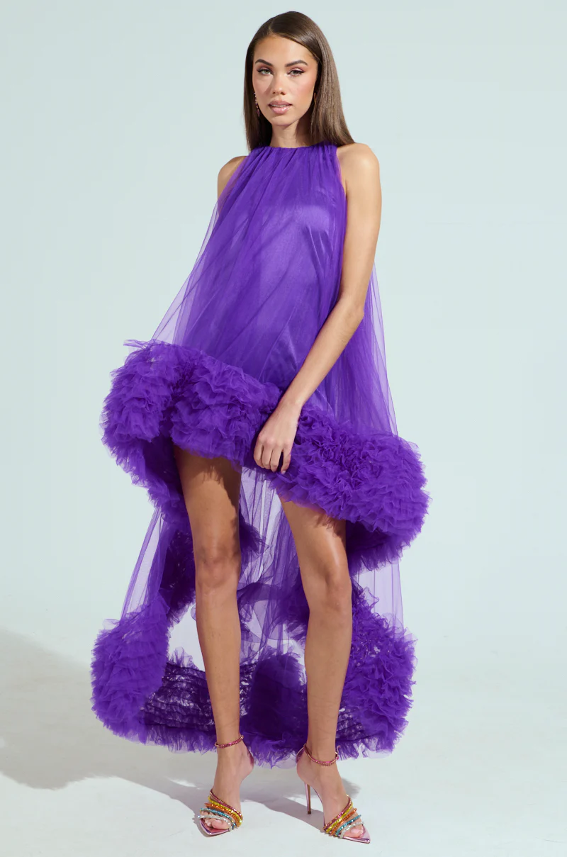 ARI TULLE RUFFLE HIGH LOW DRESS IN PURPLE - Image 5