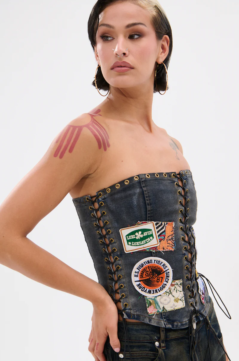 ARTS AND CRAFTS PATCH WORK DENIM CORSET - Image 2