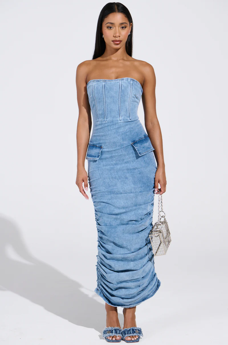 ASH STRAPLESS MAXI DRESS IN DENIM - Image 3
