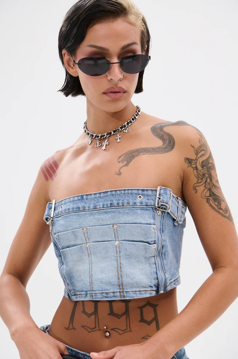 ASHLIN DENIM TUBE TOP - Image 3