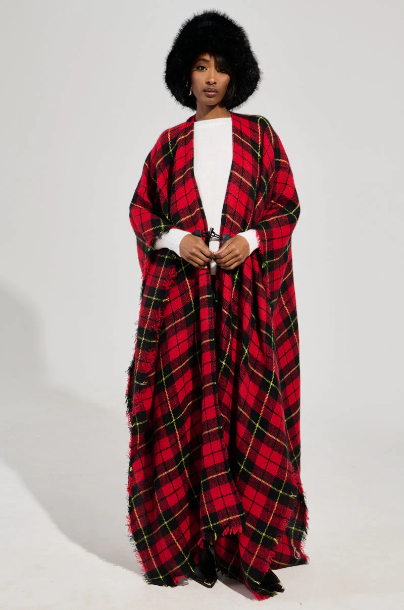 AURETA LONG PLAID PONCHO - Image 3