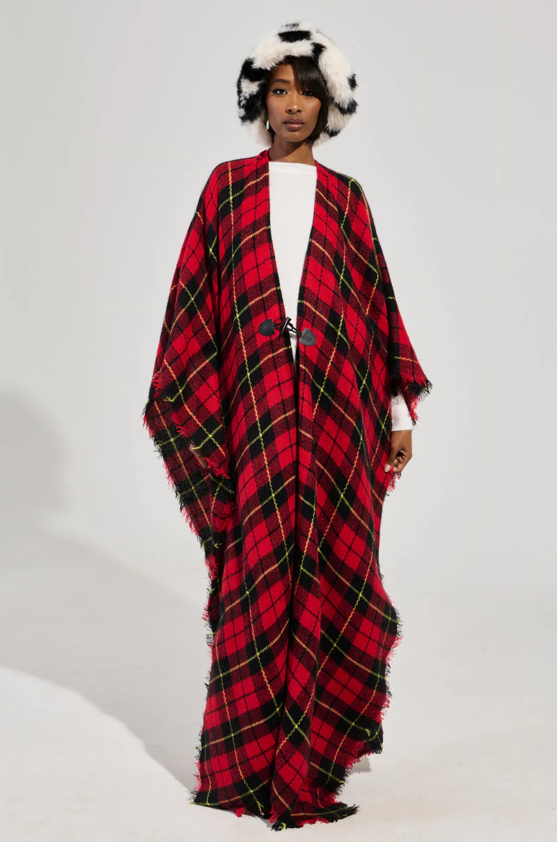 AURETA LONG PLAID PONCHO - Image 4