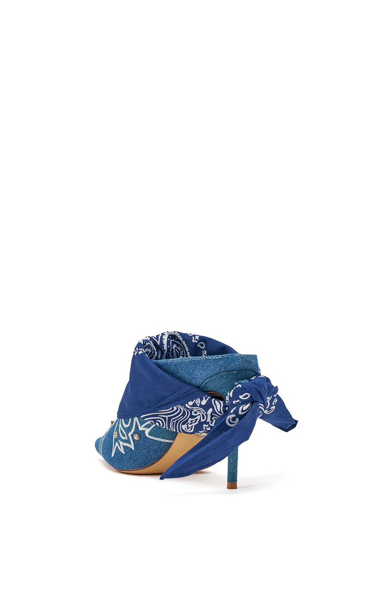 AZALEA WANG TAVINE DENIM MULE PUMP WITH BANDANA DETAIL - Image 8