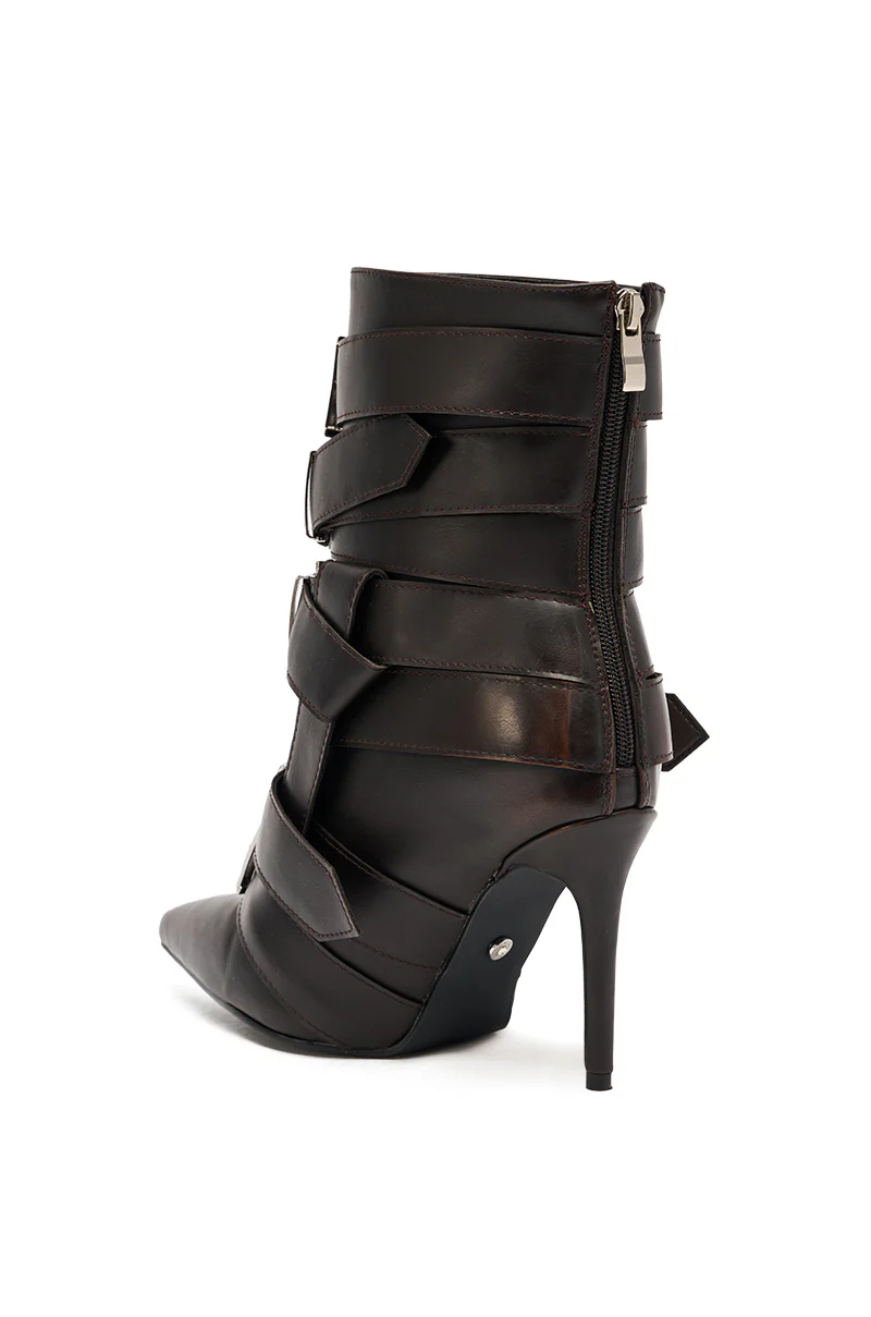 AZALEA WANG ALCETAS CHOCOLATE STILETTO BOOTIE WITH BUCKLES - Image 6