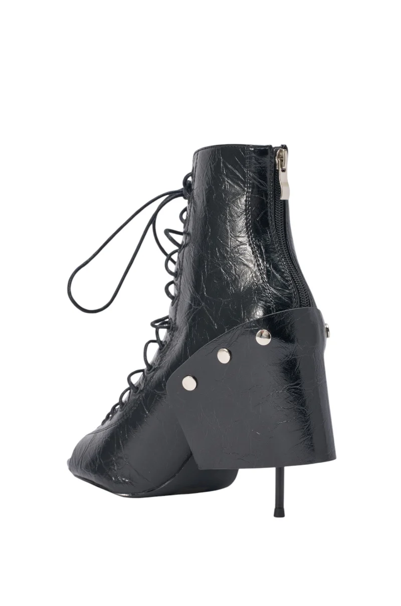 AZALEA WANG ALLURE BLACK CHUNKY LACE UPPER OPEN TOE BOOTIE - Image 8