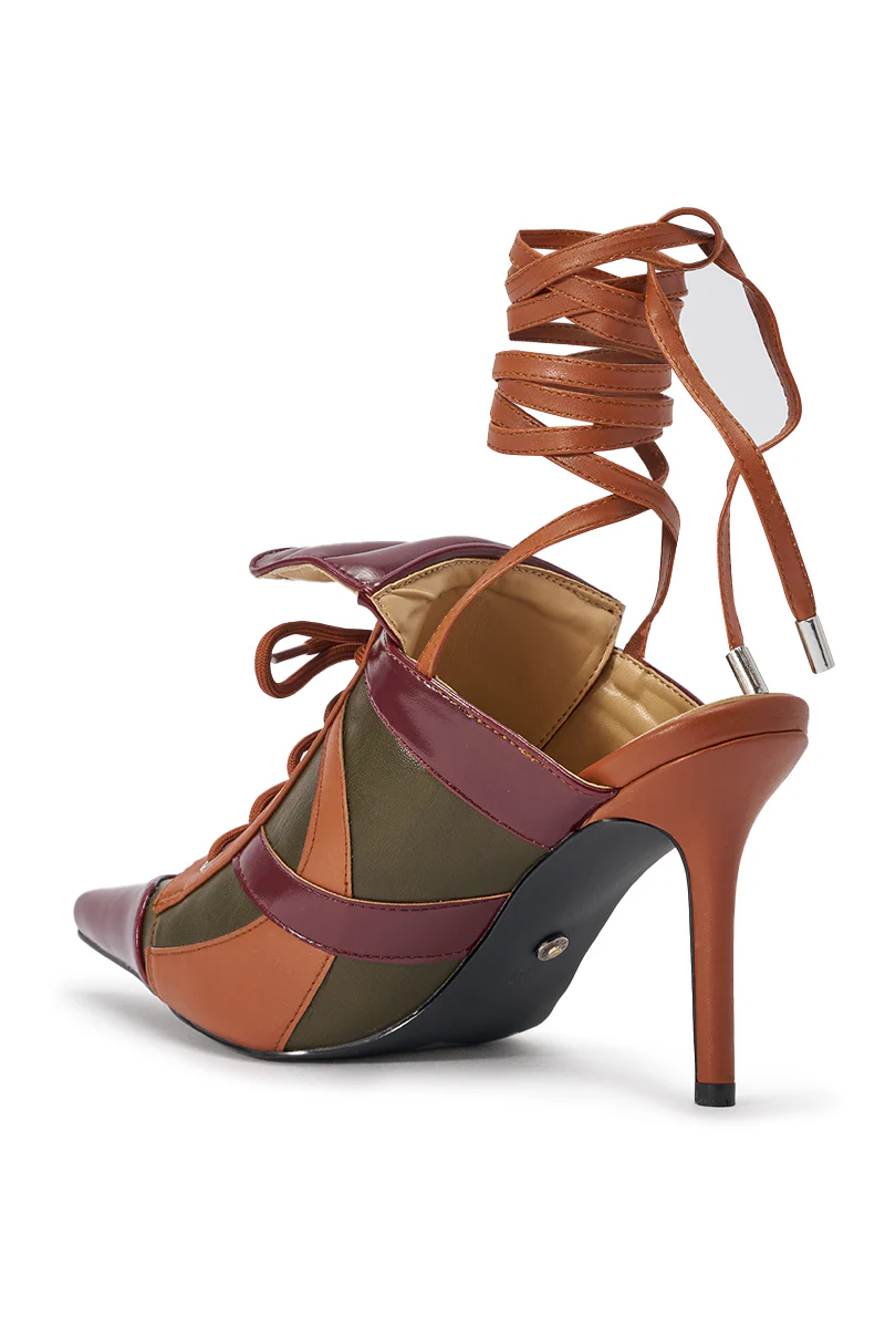 AZALEA WANG AMBRE OLIVE COLORBLOCK MULTI MULE LACE UP STILETTO PUMP - Image 6