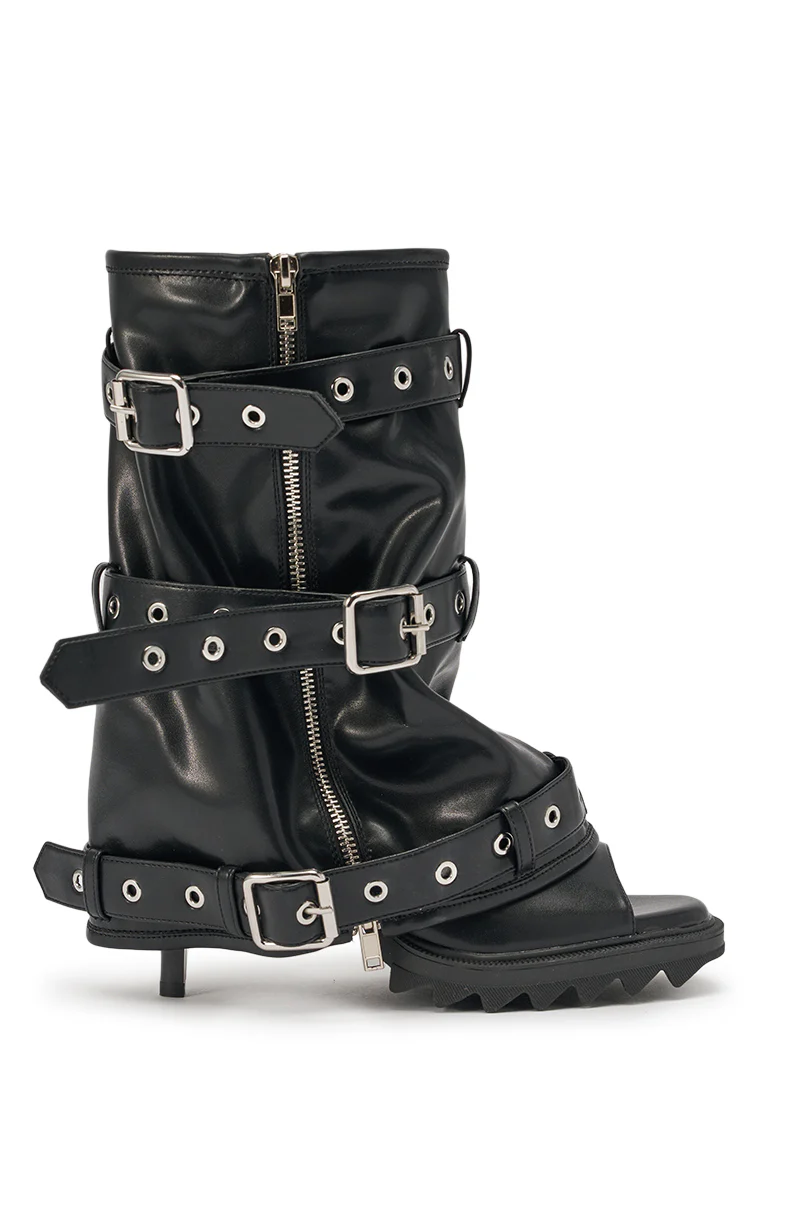 AZALEA WANG AMES BLACK PU HARDWARE EMBELLISHED STILETTO BOOTIE - Image 4