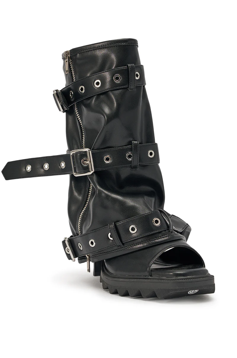 AZALEA WANG AMES BLACK PU HARDWARE EMBELLISHED STILETTO BOOTIE - Image 5