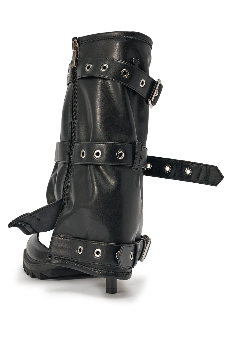 AZALEA WANG AMES BLACK PU HARDWARE EMBELLISHED STILETTO BOOTIE - Image 6