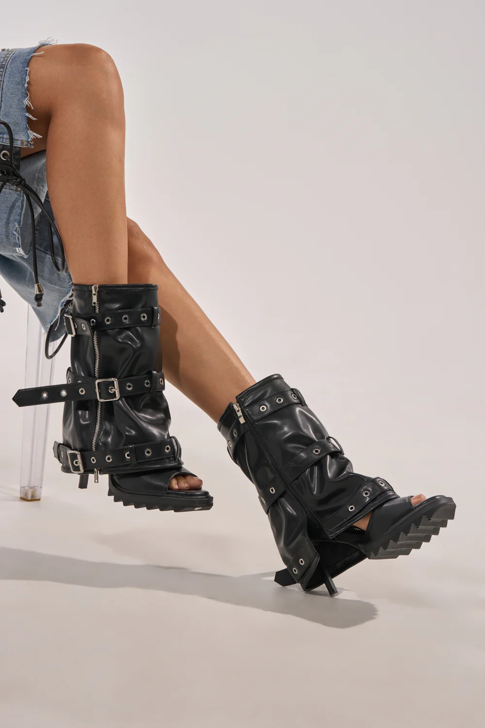 AZALEA WANG AMES BLACK PU HARDWARE EMBELLISHED STILETTO BOOTIE - Image 8
