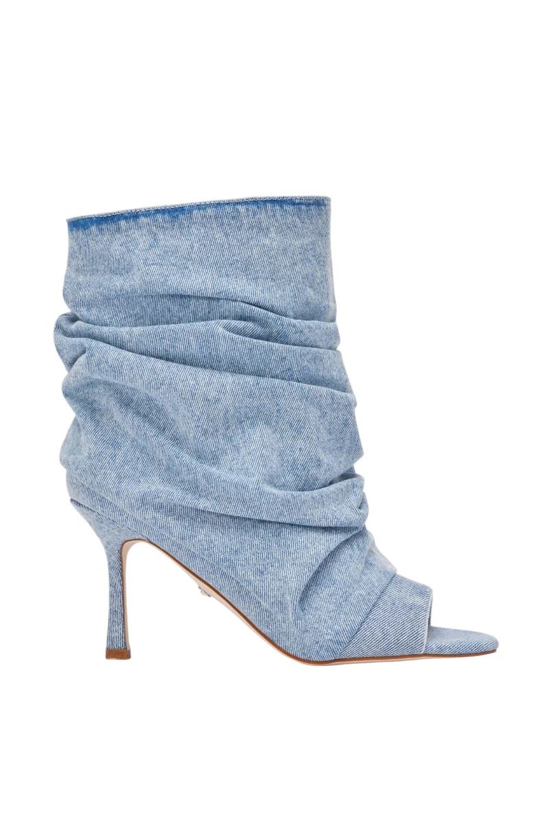 AZALEA WANG APEX DENIM RUCHED STILETTO BOOTIE - Image 4