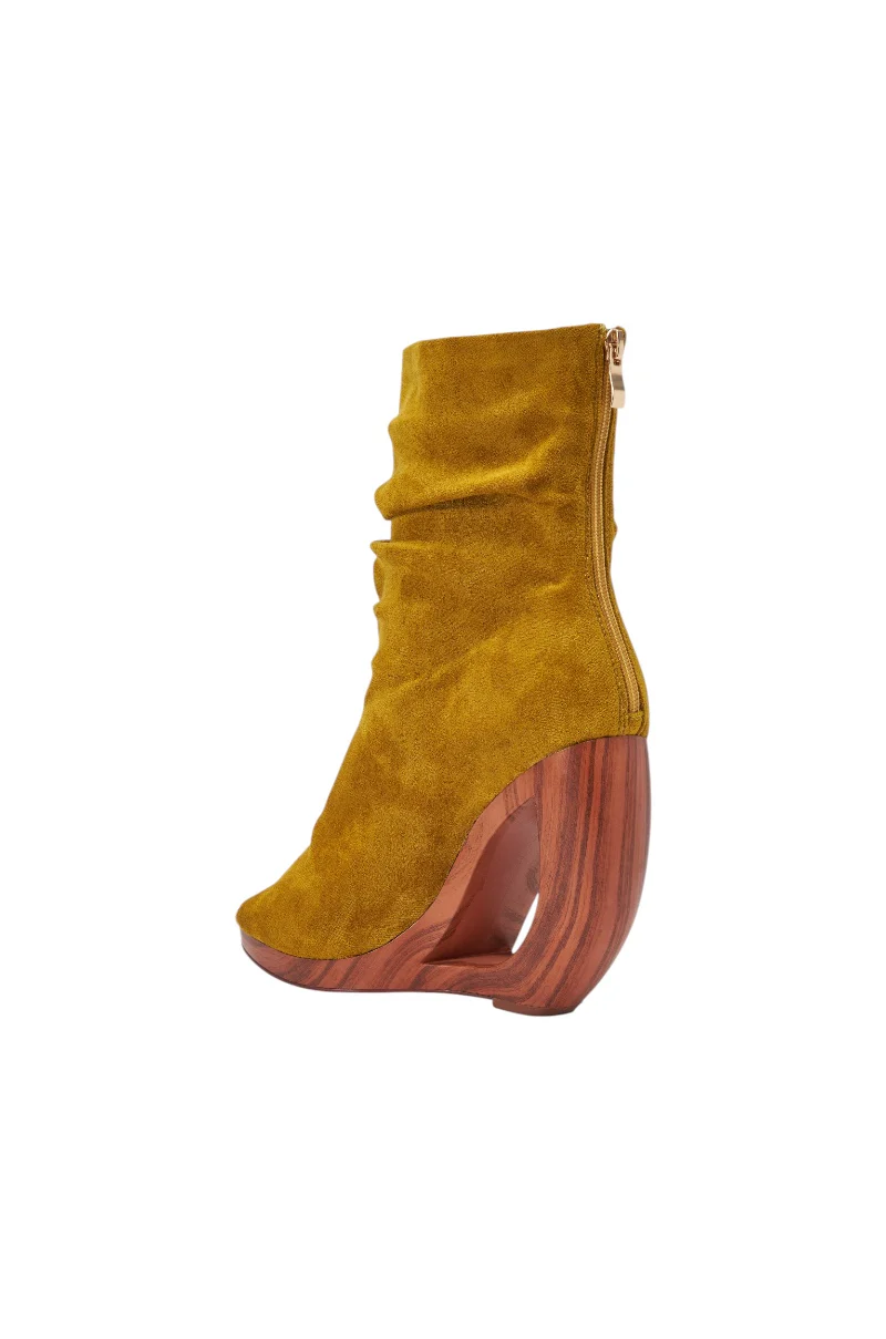 AZALEA WANG ARLO MUSTARD WEDGE OPEN TOE FAUX SUEDE BOOTIE - Image 6