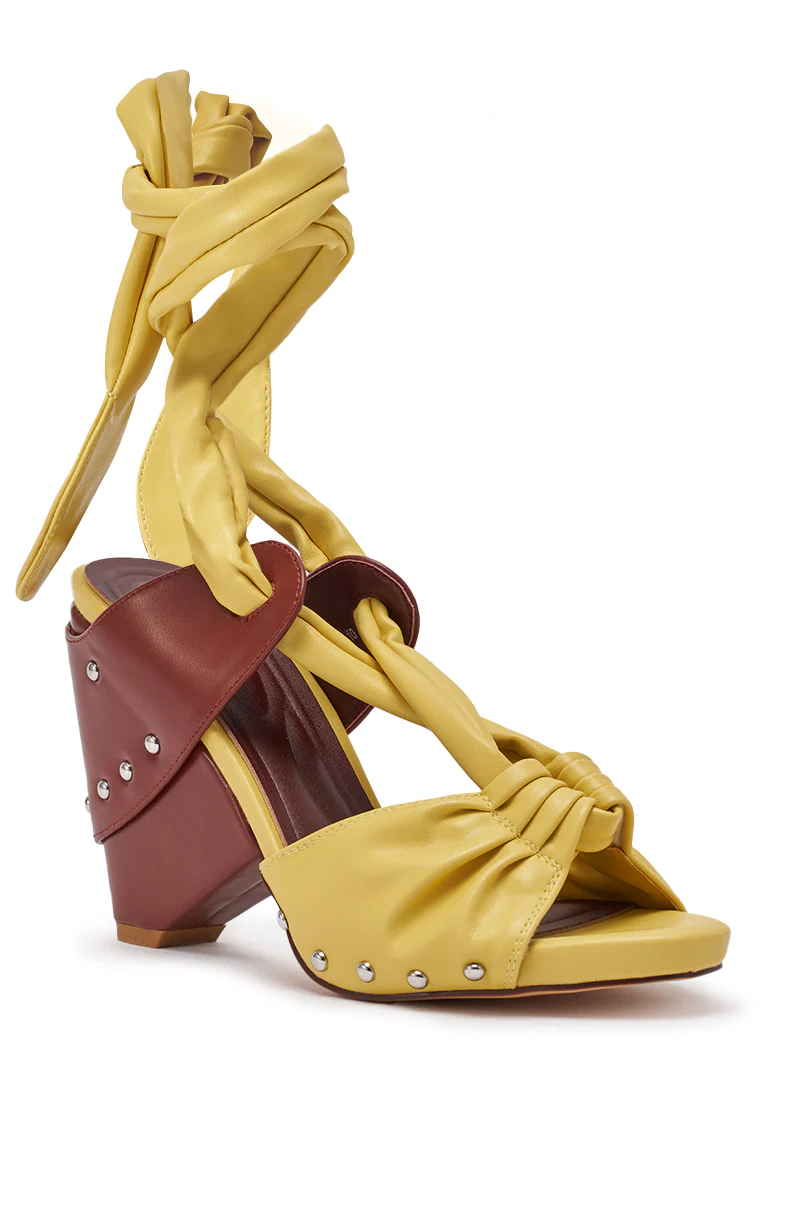 AZALEA WANG ARUBA YELLOW BLOCK HEEL TIE UP SANDAL - Image 5