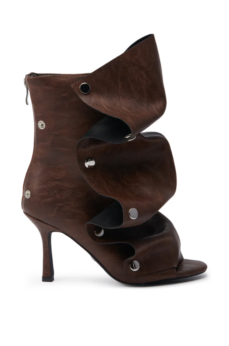AZALEA WANG BIRD SONG BROWN SNAP DETAIL OPEN TOE BOOTIE - Image 2