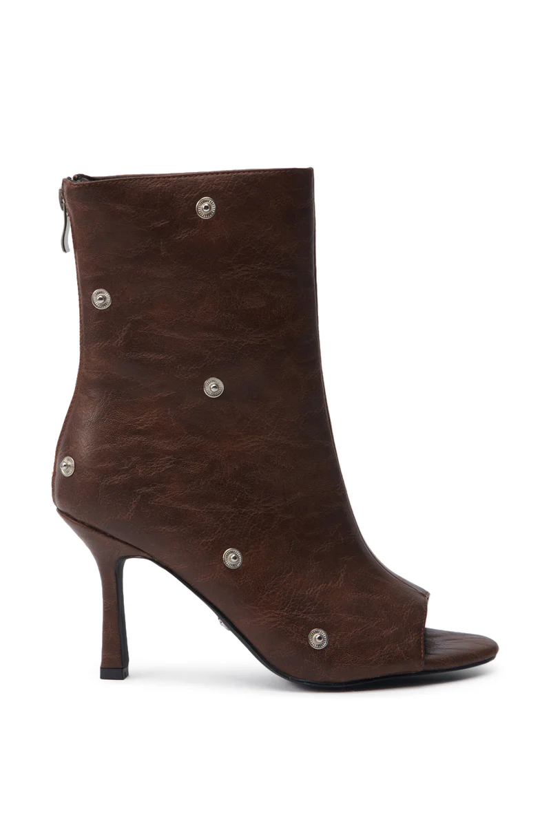 AZALEA WANG BIRD SONG BROWN SNAP DETAIL OPEN TOE BOOTIE - Image 3