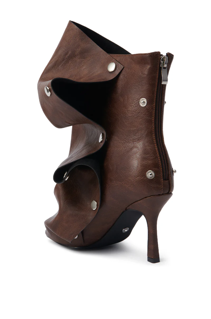 AZALEA WANG BIRD SONG BROWN SNAP DETAIL OPEN TOE BOOTIE - Image 6
