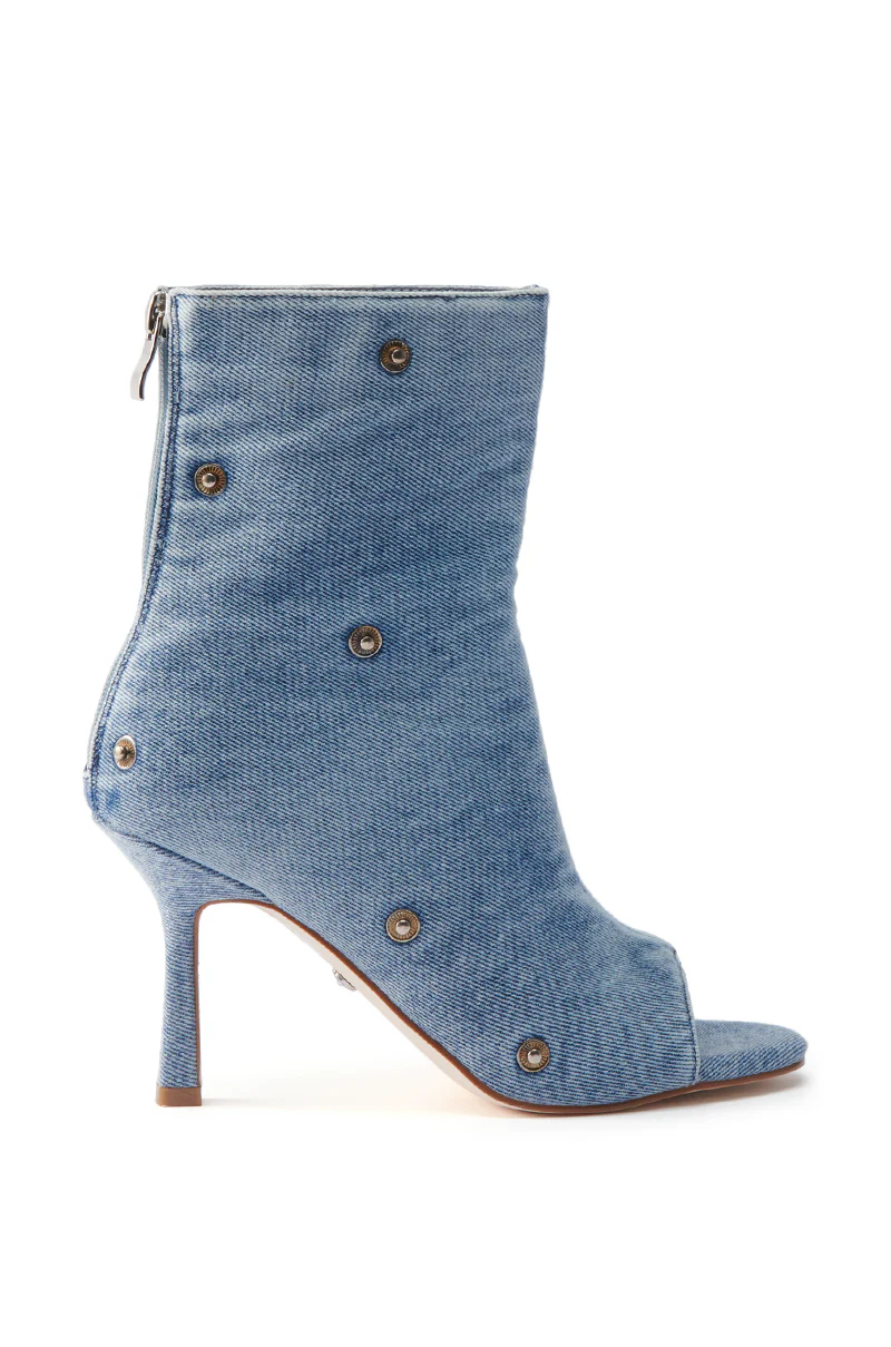 AZALEA WANG BIRD SONG DENIM OPEN TOE SNAP BOOTIE - Image 8