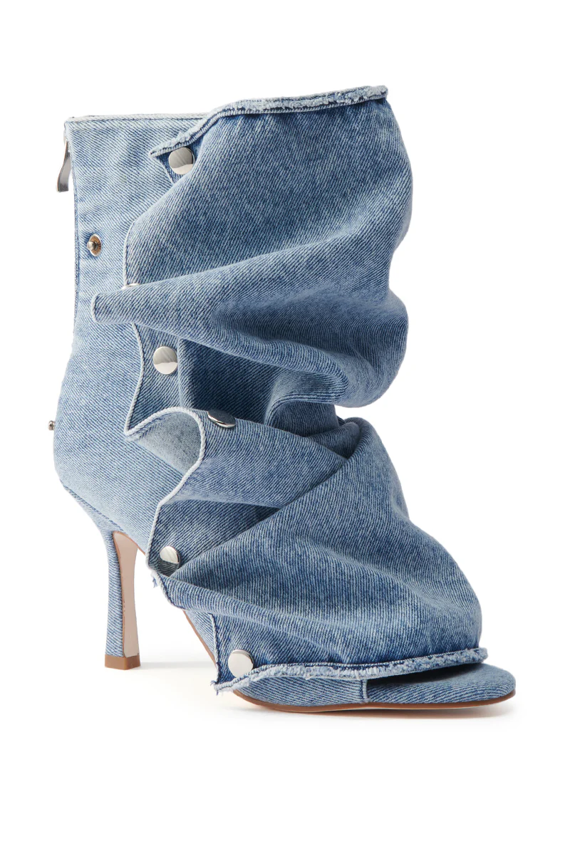 AZALEA WANG BIRD SONG DENIM OPEN TOE SNAP BOOTIE - Image 9