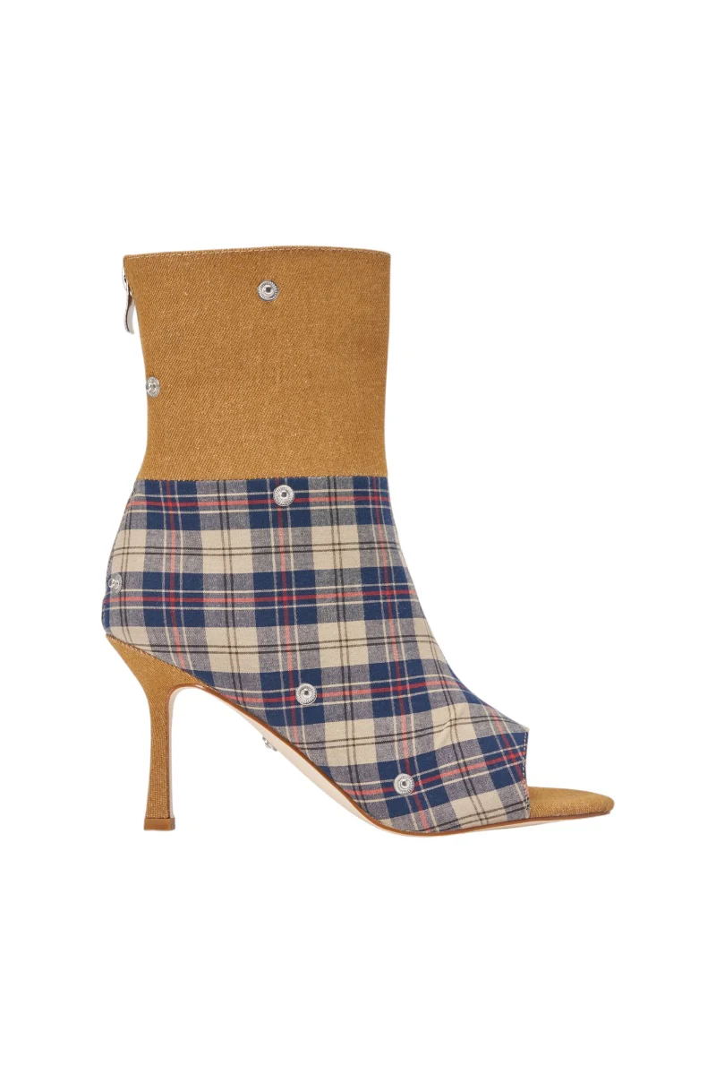 AZALEA WANG BIRD SONG TAUPE PLAID MULTI OPEN TOE BOOTIE - Image 7