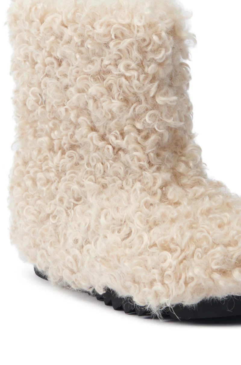 AZALEA WANG BRISKLY BEIGE POODLE HAIR FLAT BOOTIE - Image 7