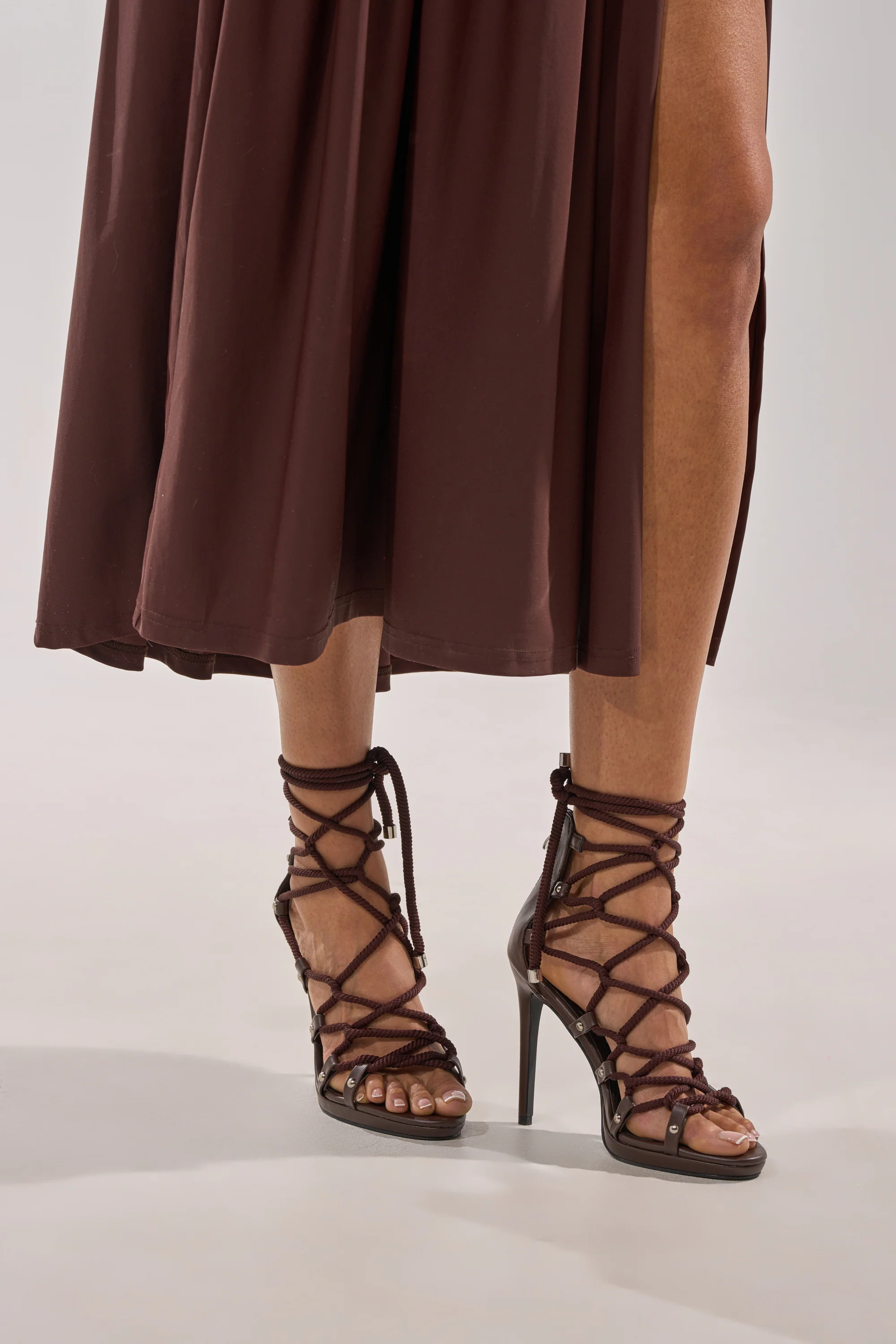 AZALEA WANG BROWN PU ROPE STRAP STILETTO SANDAL - Image 3