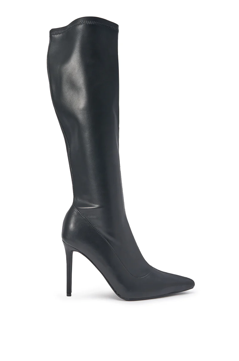 AZALEA WANG CALANA BLACK 4 WAY STRETCH PU STILETTO BOOT - Image 4