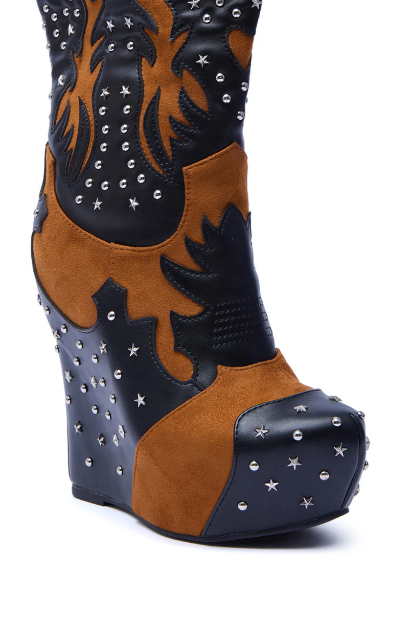 AZALEA WANG CALLIA BLACK MULTI WESTERN WEDGE BOOTIE - Image 6
