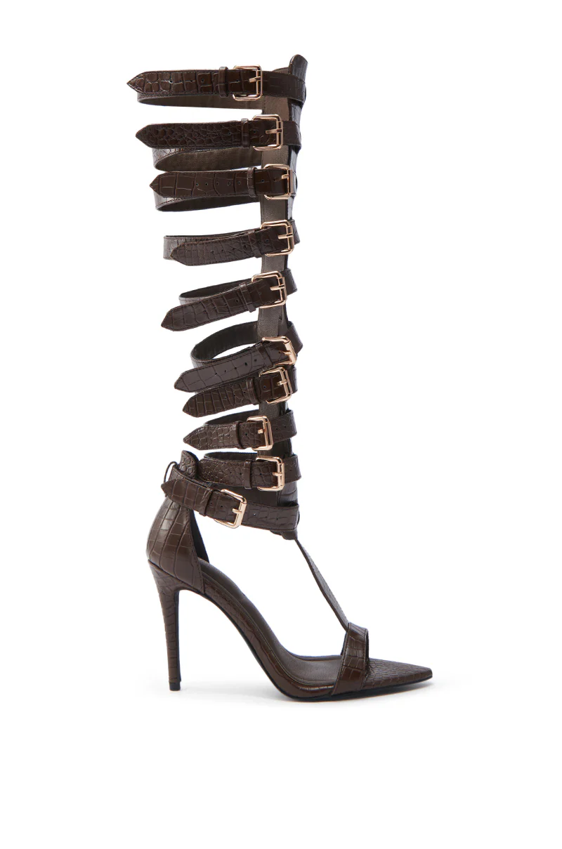 AZALEA WANG CHERELLI BROWN CROC OVER THE KNEE SANDAL - Image 7