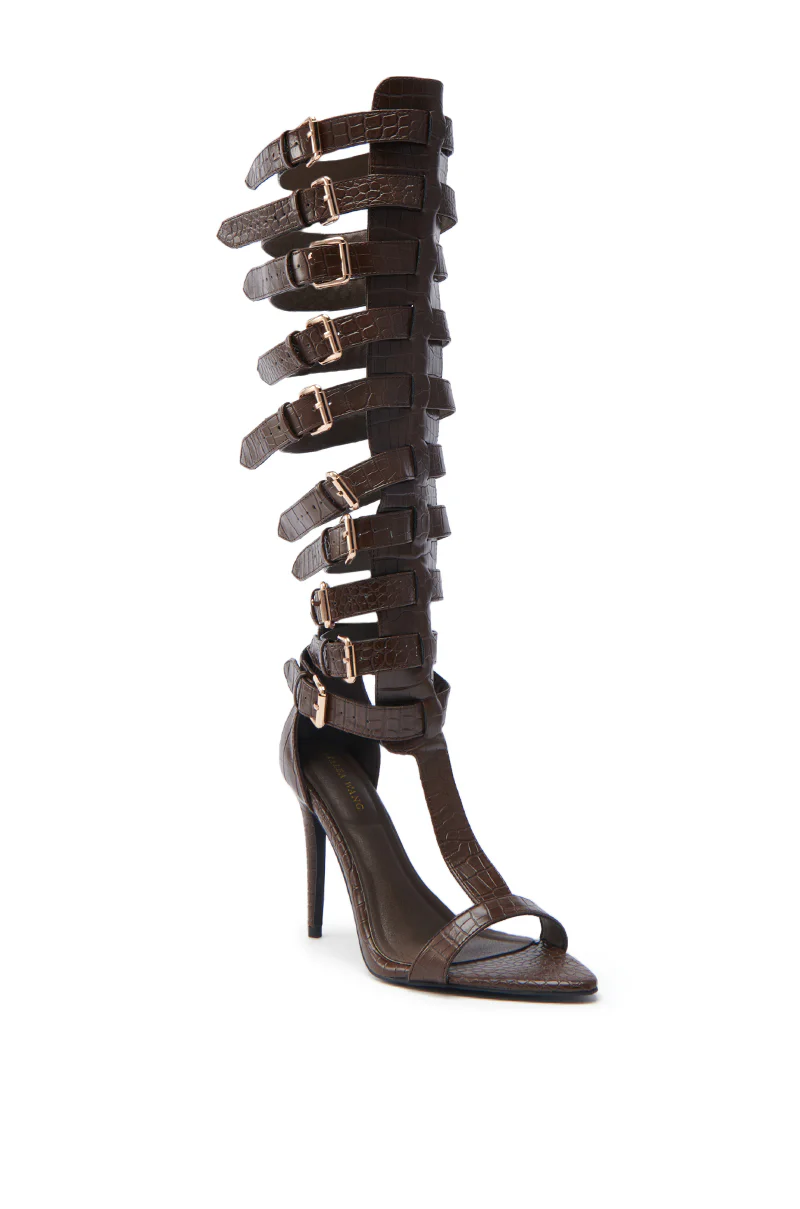 AZALEA WANG CHERELLI BROWN CROC OVER THE KNEE SANDAL - Image 8