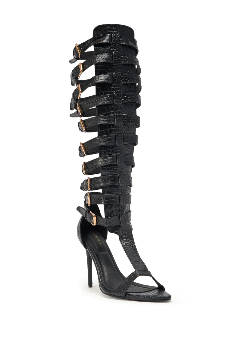 AZALEA WANG CHERLLI BLACK CROC OVER THE KNEE SANDAL - Image 7