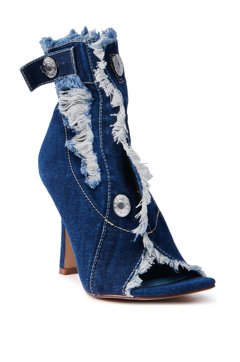 AZALEA WANG TANDY DARK DENIM OPEN TOE BOOTIE - Image 6