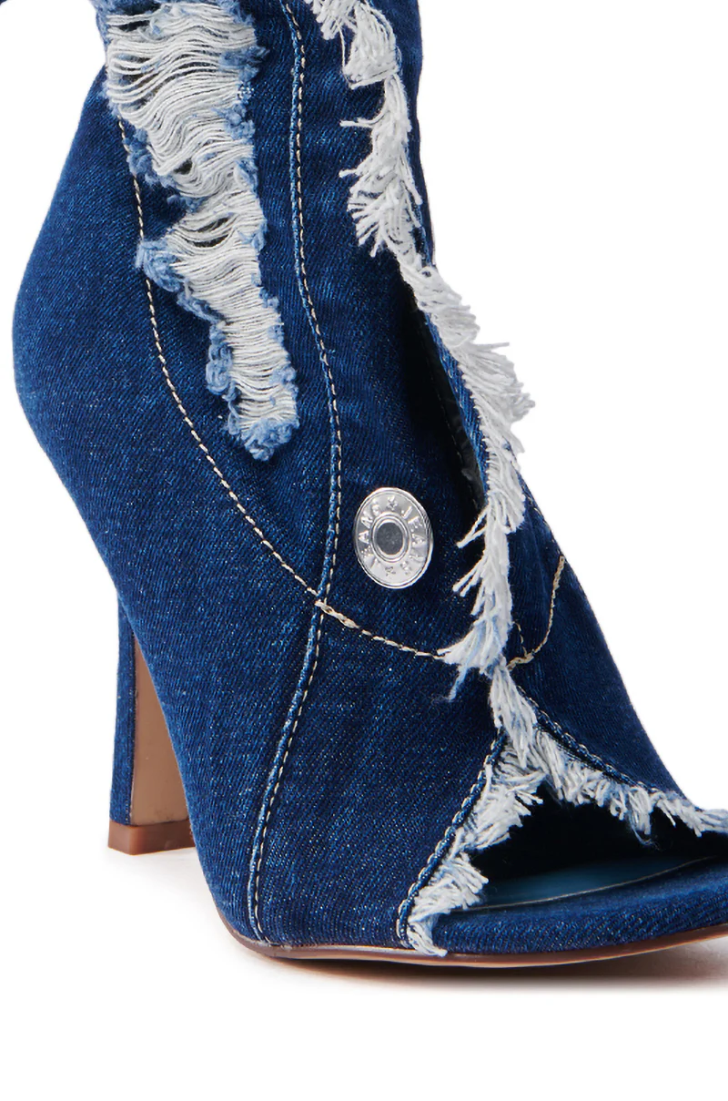 AZALEA WANG TANDY DARK DENIM OPEN TOE BOOTIE - Image 8