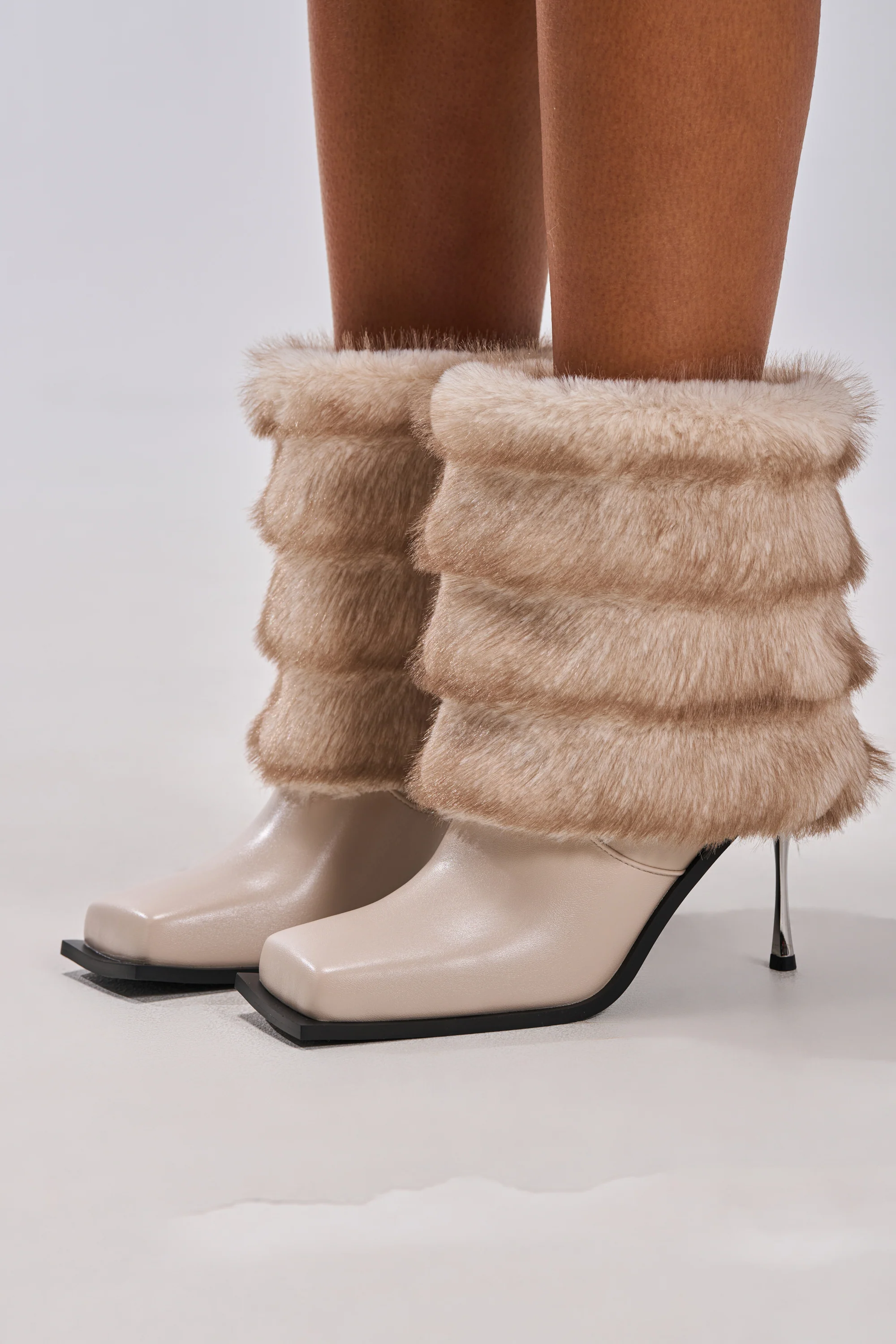 AZALEA WANG CHINMAYI BEIGE FUR FOLD OVER BOOTIE - Image 2