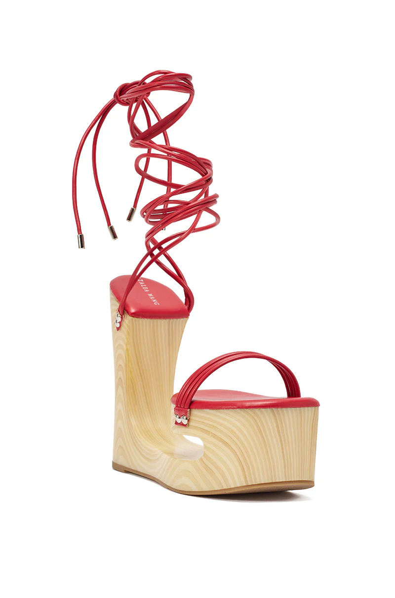 AZALEA WANG CIPRIANO RED STRAP EMPTY WEDGE SANDAL - Image 5