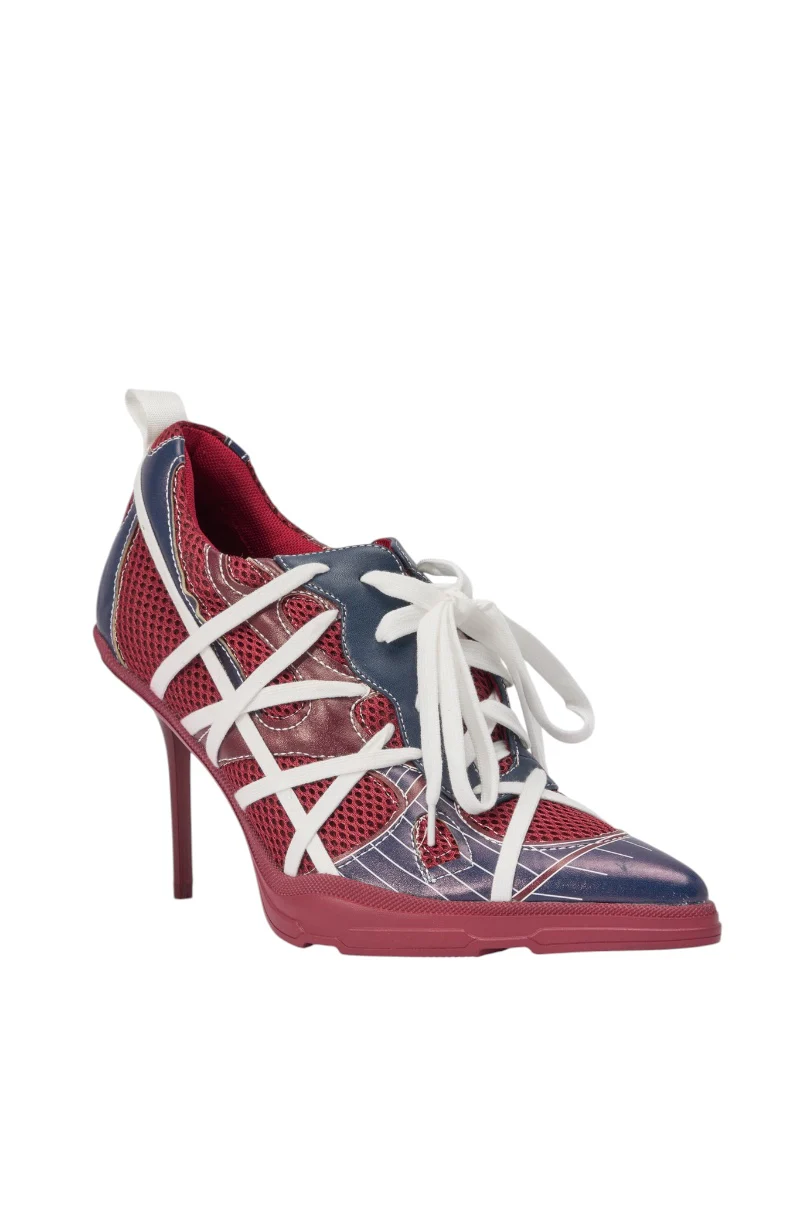AZALEA WANG CROSS WALK BURGUNDY STILETTO SNEAKER HEEL - Image 5