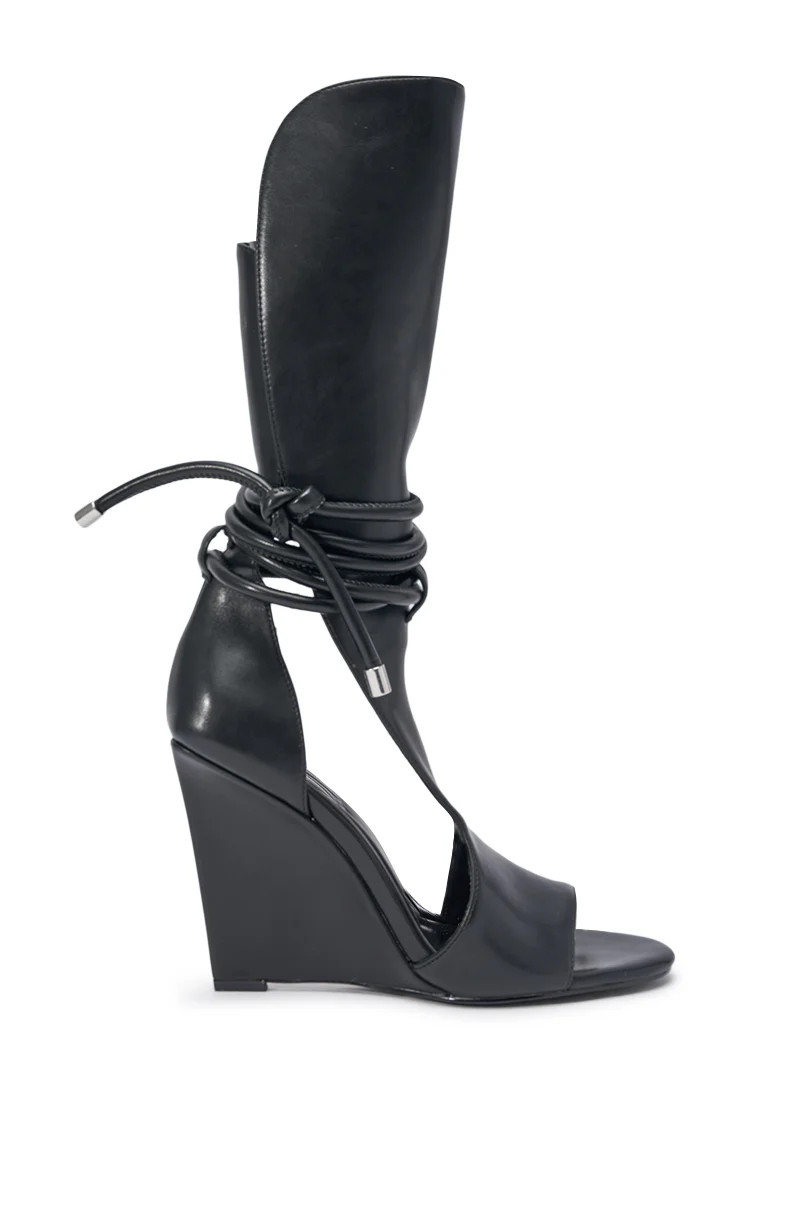 AZALEA WANG DOUMA BLACK WEDGE LACE UP TALL SHAFT SANDAL - Image 3