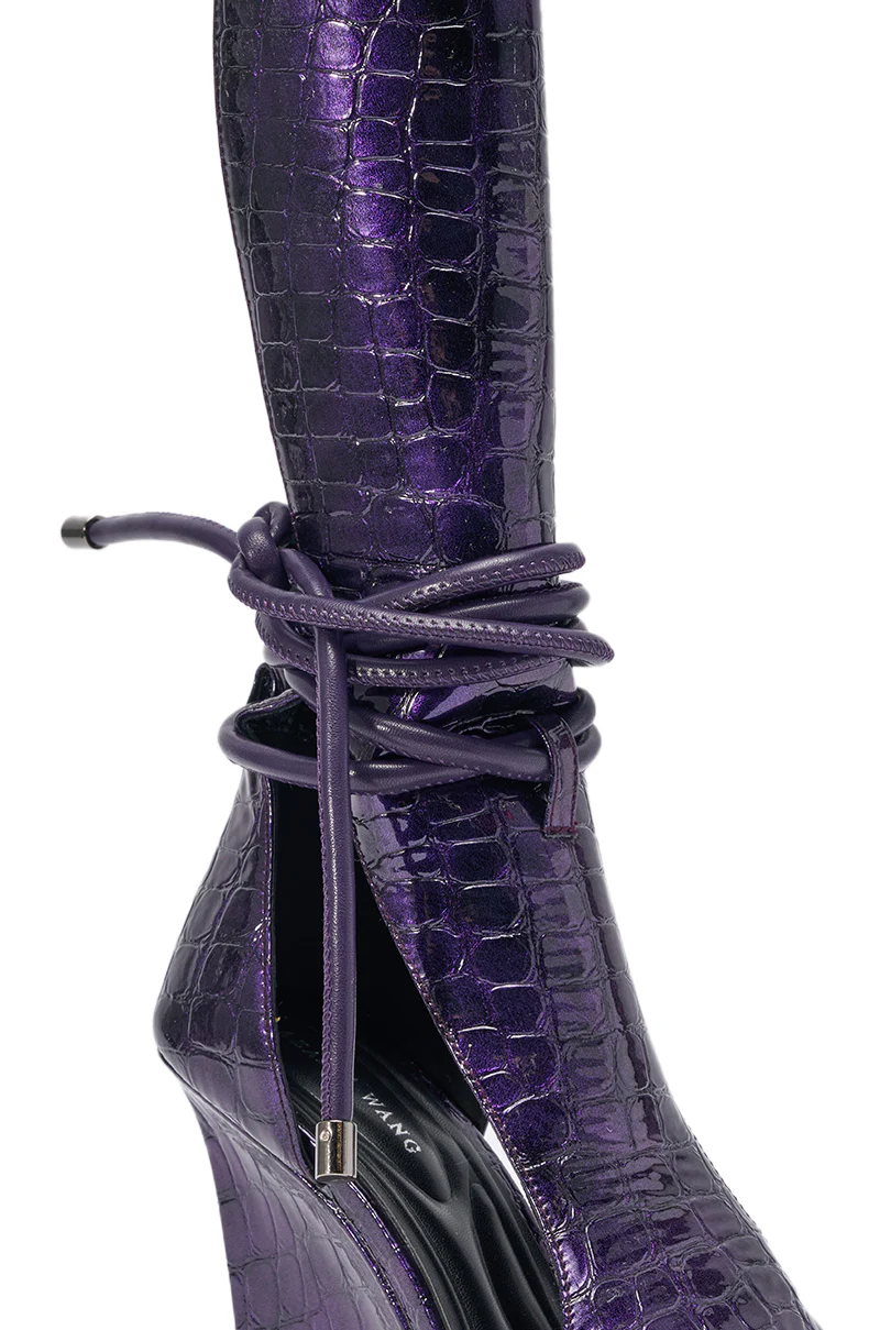 AZALEA WANG DOUMA PURPLE CROC WEDGE SANDAL - Image 6