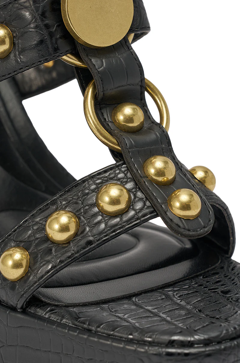 AZALEA WANG ELSU BLACK CROC EMBOSSED PLATFORM SANDAL - Image 8