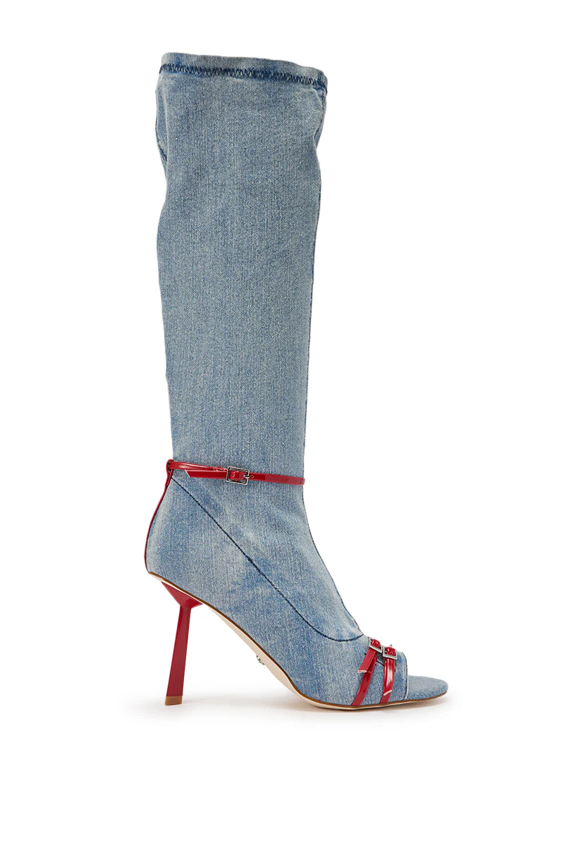 AZALEA WANG EMIRA DENIM STILETTO OPEN TOE BOOT - Image 4