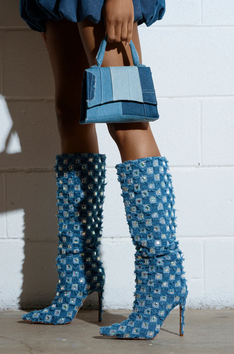 AZALEA WANG EVE DENIM KNEE HIGH EMBELLISHED BOOT - Image 2