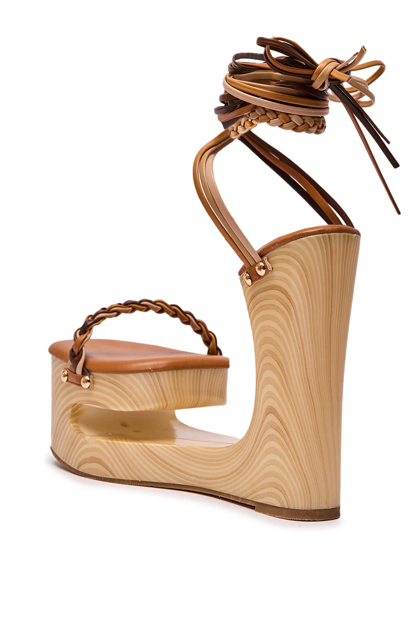 AZALEA WANG FANTASA BROWN HALLOW PLATFORM WEDGE STRAPPY SANDAL - Image 6