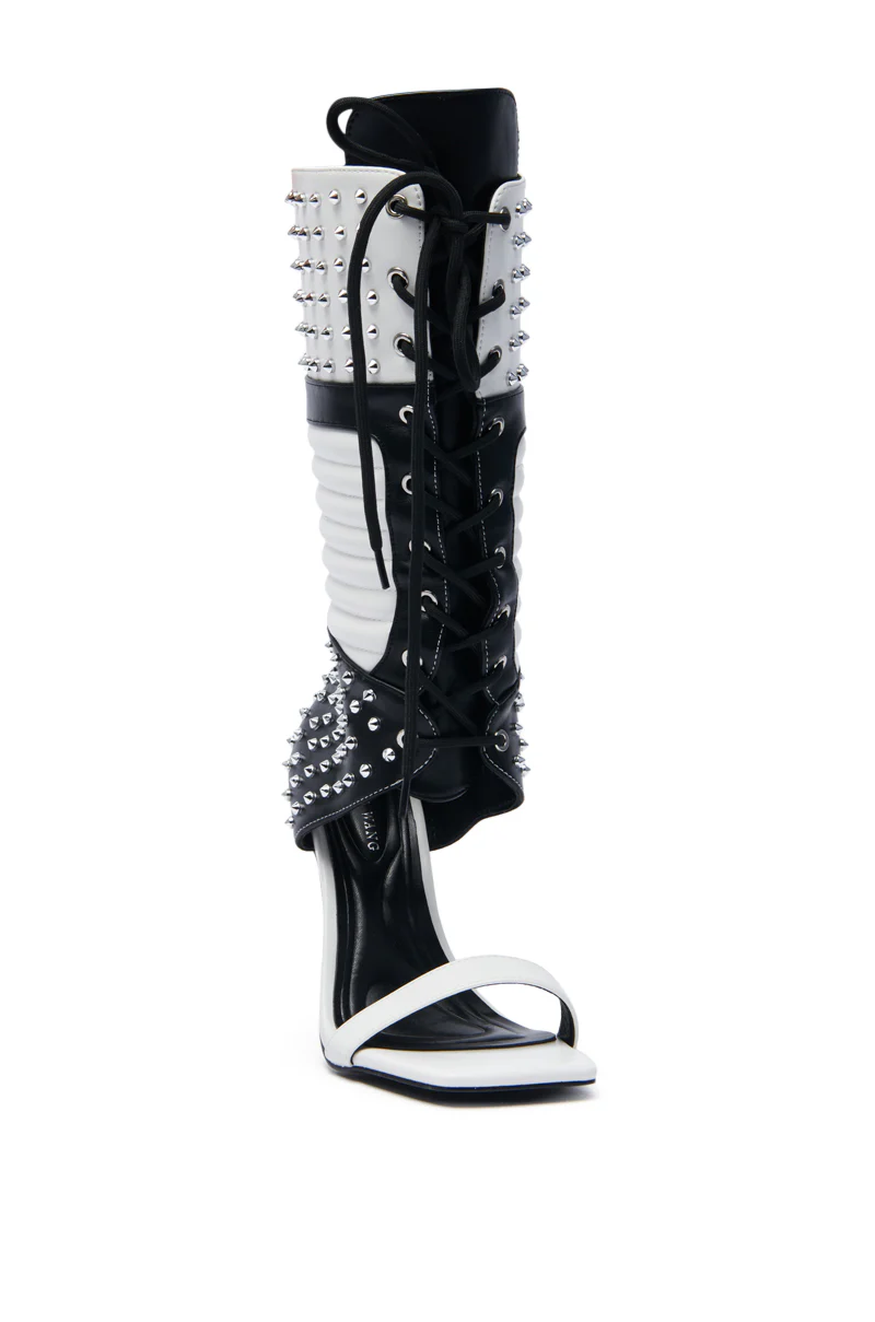 AZALEA WANG ALBERTO WHITEBLACK STUDDED OPEN TOE BOOT - Image 8