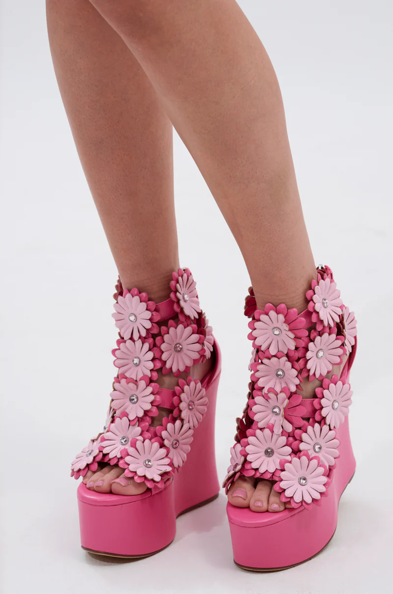 AZALEA WANG FLOWER EMBELLISHED WEDGE SANDAL IN PINK - Image 2
