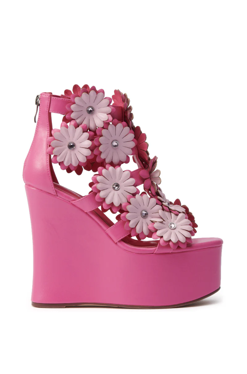 AZALEA WANG FLOWER EMBELLISHED WEDGE SANDAL IN PINK - Image 4