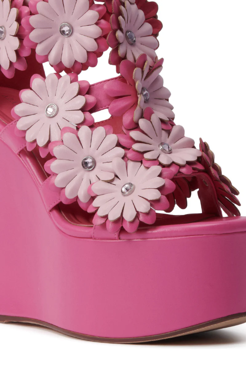 AZALEA WANG FLOWER EMBELLISHED WEDGE SANDAL IN PINK - Image 7