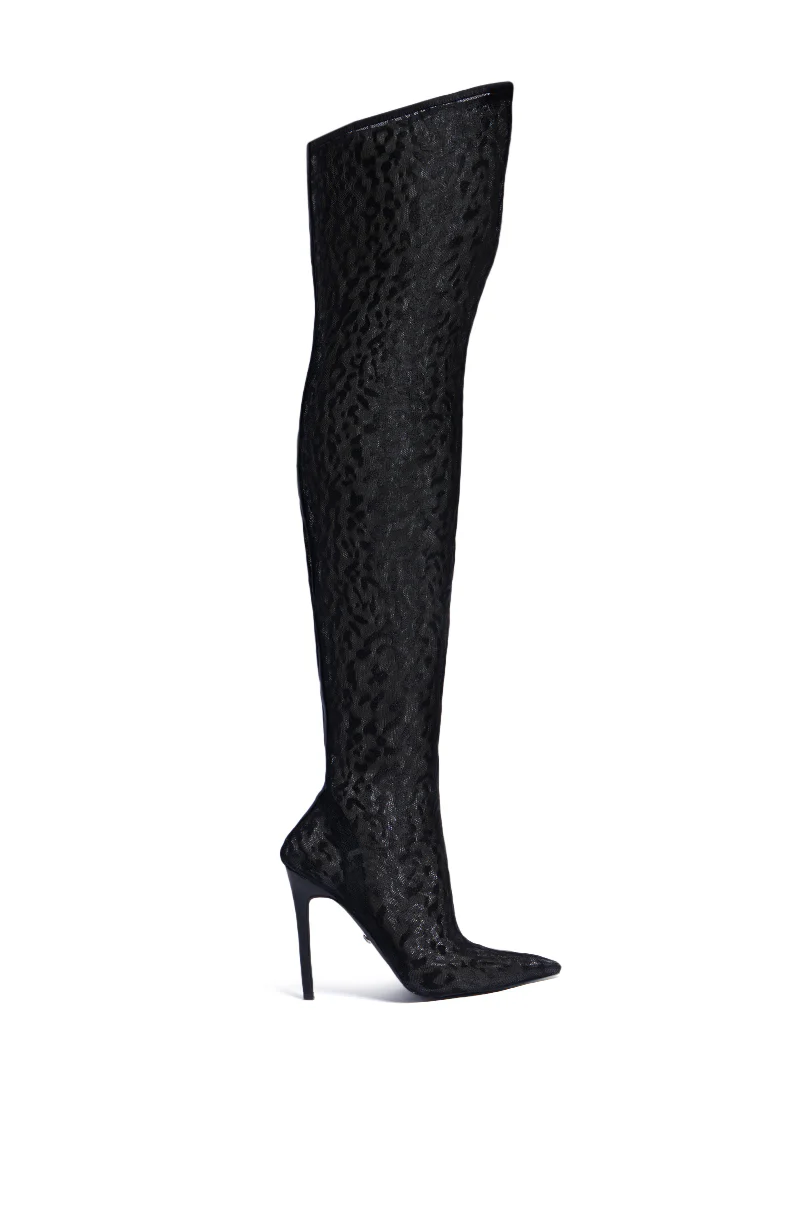 AZALEA WANG NEW FREYJA BLACK LEOPARD LACE STILETTO THIGH HIGH - Image 6