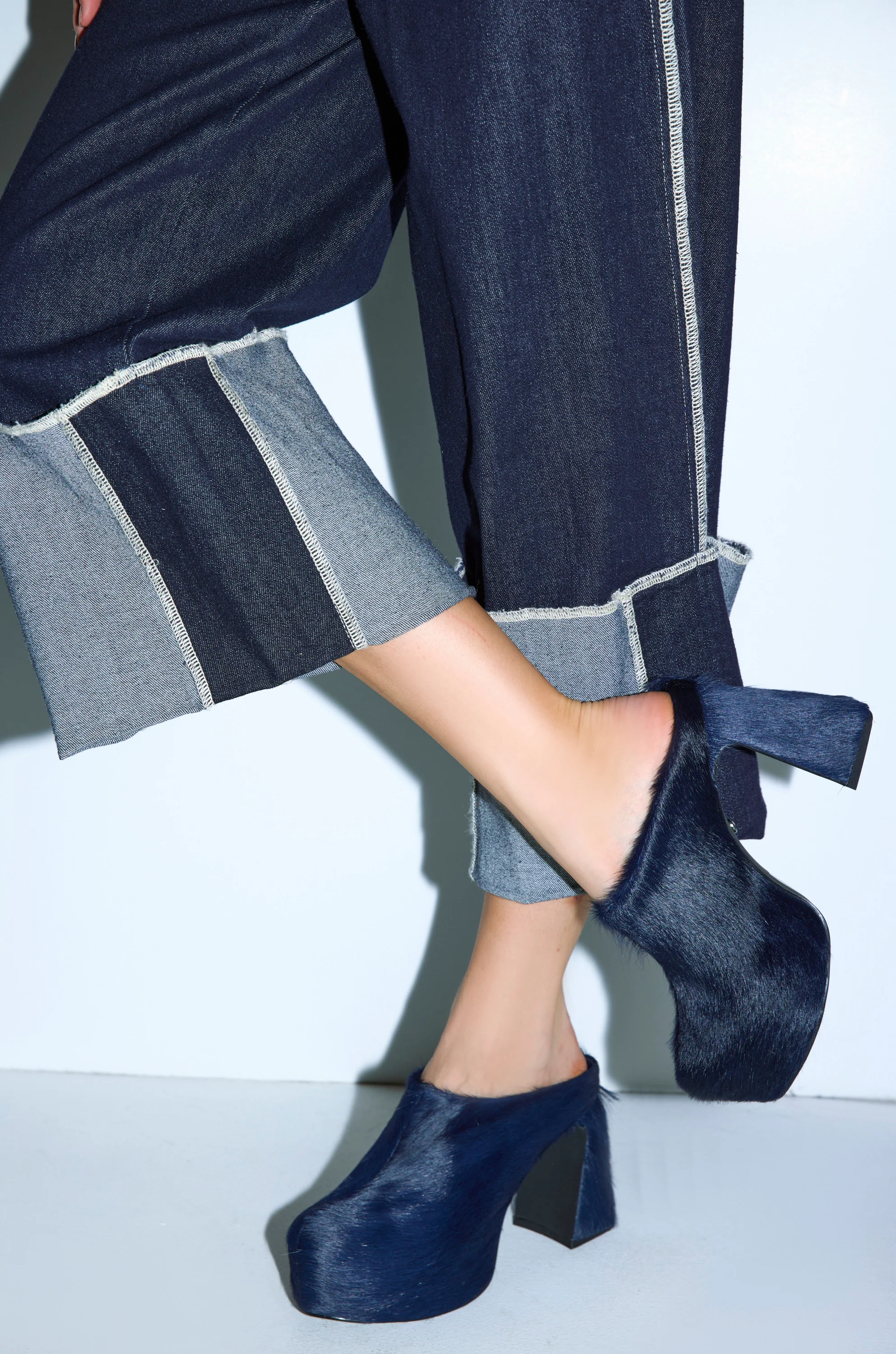 AZALEA WANG GOLDING NAVY PONY HAIR CHUNKY PUMP - Image 3